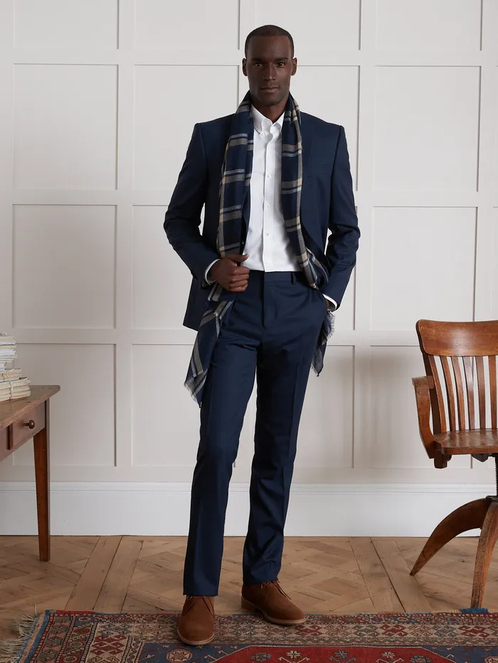 Men Cyrillus Clothing SemiPlain Textured Fabric Suit Trousers Bleu