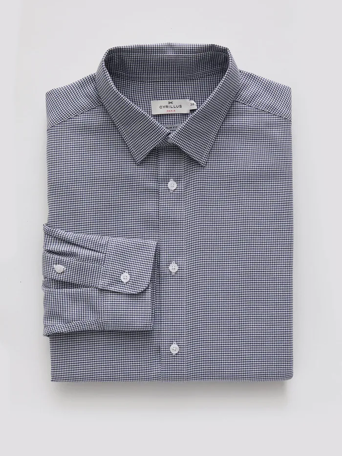 Men Cyrillus Clothing Slim Fit NonIron Mini Houndstooth Shirt Bleu Vif Imprime