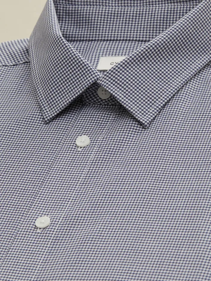 Men Cyrillus Clothing Slim Fit NonIron Mini Houndstooth Shirt Bleu Vif Imprime