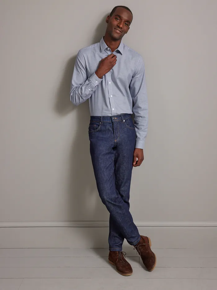 Men Cyrillus Clothing Slim Fit NonIron Mini Houndstooth Shirt Bleu Vif Imprime