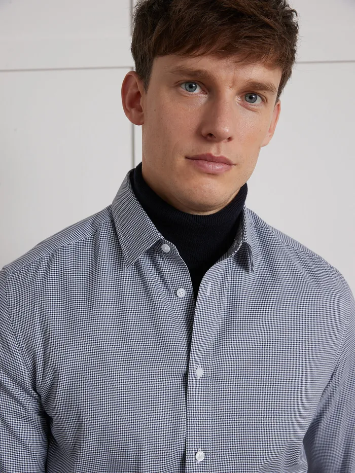 Men Cyrillus Clothing Slim Fit NonIron Mini Houndstooth Shirt Bleu Vif Imprime