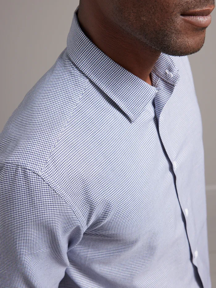 Men Cyrillus Clothing Slim Fit NonIron Mini Houndstooth Shirt Bleu Vif Imprime
