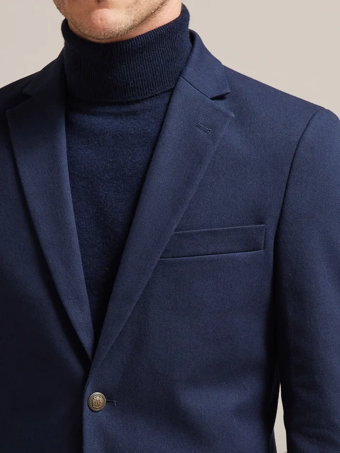 Men Cyrillus Clothing Twill Blazer With Novel Buttons Marine