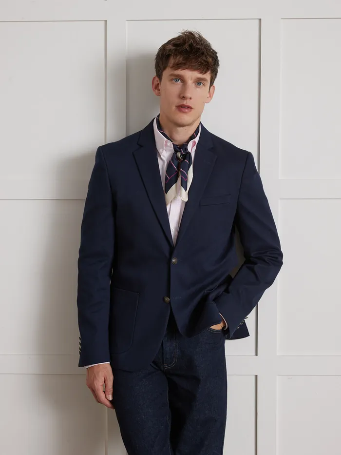Men Cyrillus Clothing Twill Blazer With Novel Buttons Marine