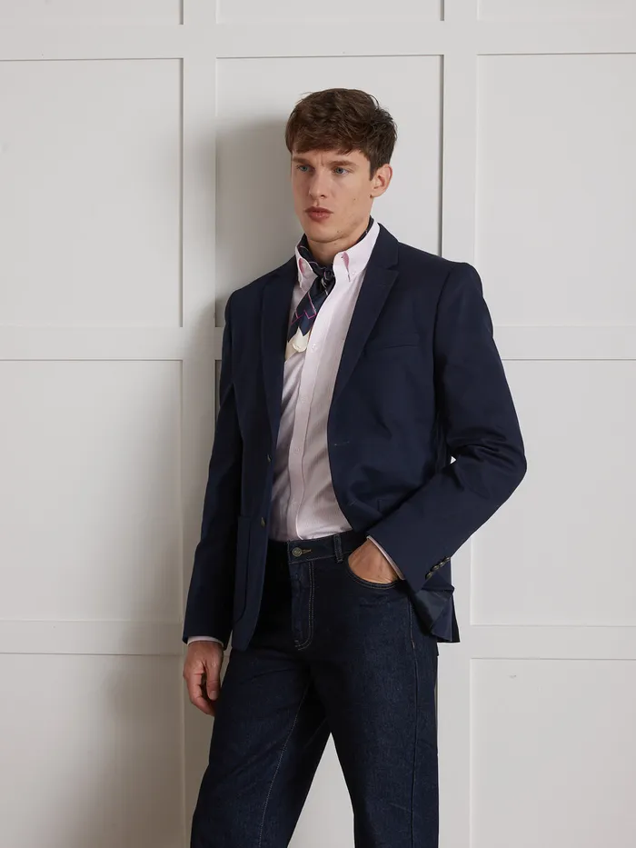 Men Cyrillus Clothing Twill Blazer With Novel Buttons Marine