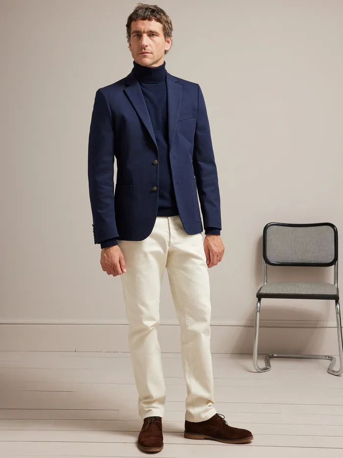 Men Cyrillus Clothing Twill Blazer With Novel Buttons Marine