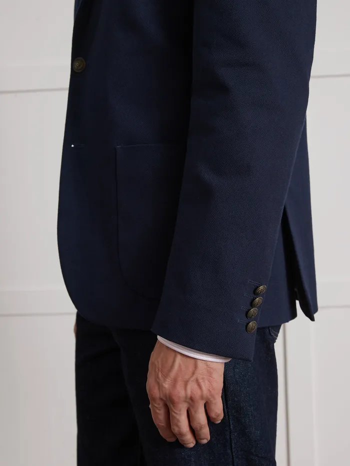 Men Cyrillus Clothing Twill Blazer With Novel Buttons Marine