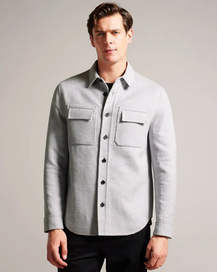 Men DALCH 8211 Wool Blend Overshirt Light Grey Ted Baker Shirts