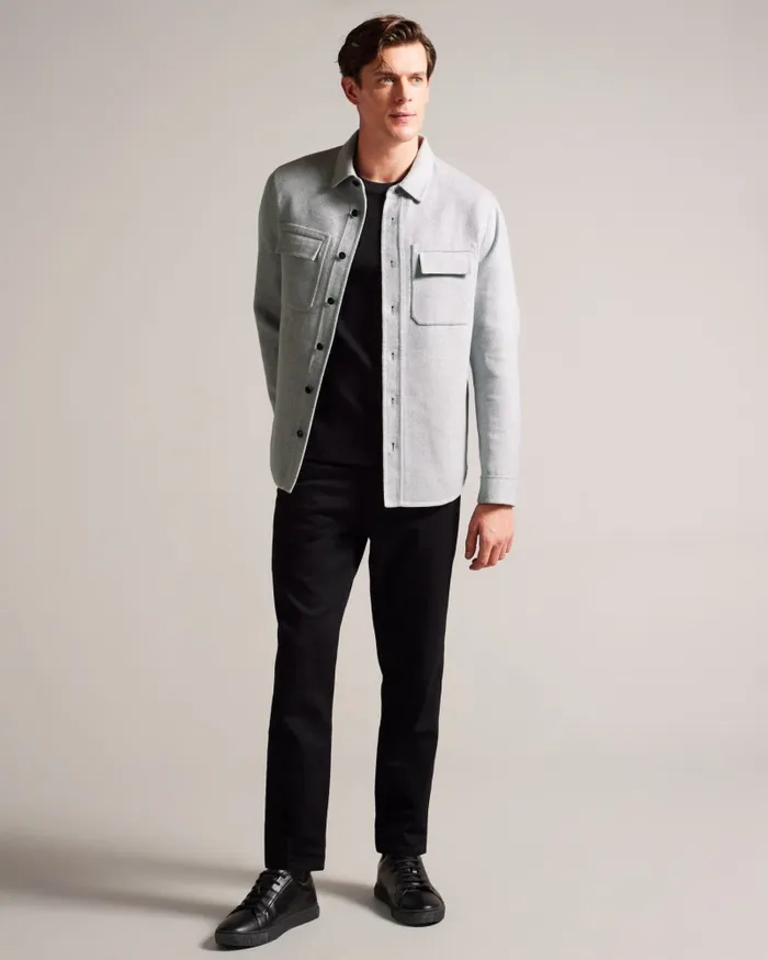 Men DALCH 8211 Wool Blend Overshirt Light Grey Ted Baker Shirts