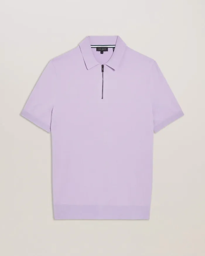 Men DALDIN 8211 Short Sleeve Rayon Zip Polo Shirt Lilac Ted Baker Jumpers and Knitwear