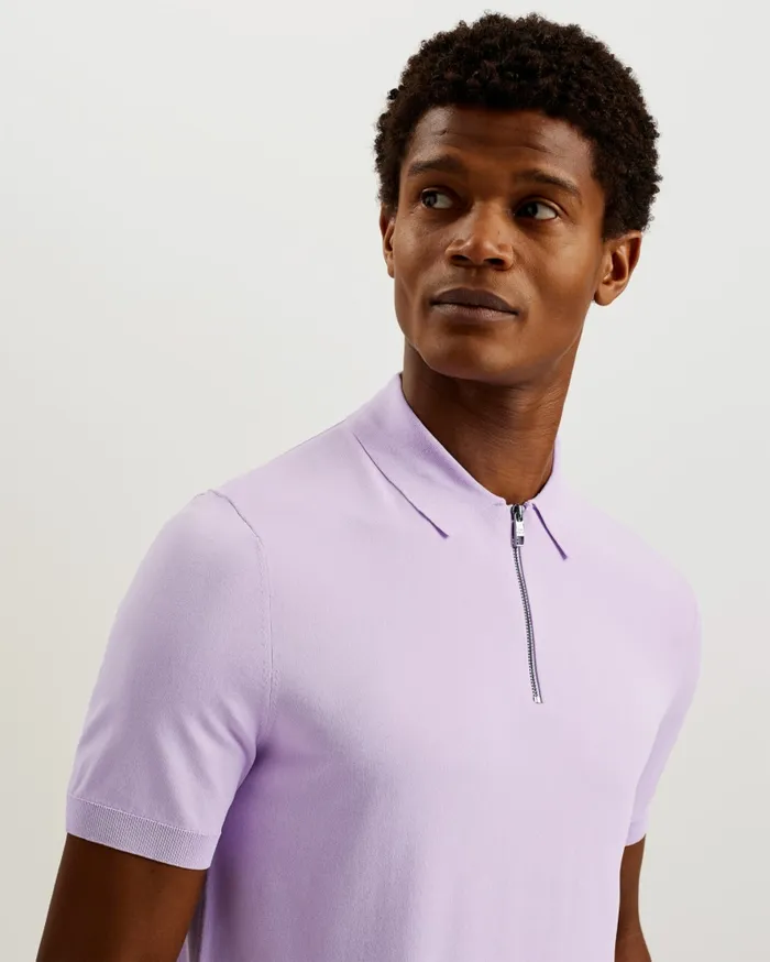 Men DALDIN 8211 Short Sleeve Rayon Zip Polo Shirt Lilac Ted Baker Jumpers and Knitwear Men DALDIN 8211 Short Sleeve Rayon Zip Polo Shirt Lilac Ted Baker Jumpers and Knitwear