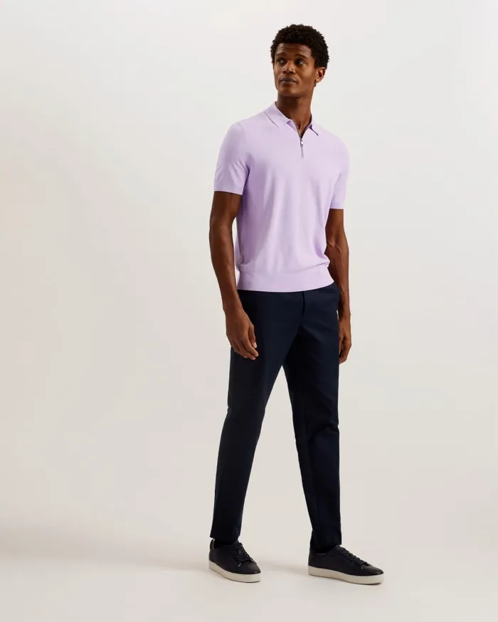 Men DALDIN 8211 Short Sleeve Rayon Zip Polo Shirt Lilac Ted Baker Jumpers and Knitwear Men DALDIN 8211 Short Sleeve Rayon Zip Polo Shirt Lilac Ted Baker Jumpers and Knitwear