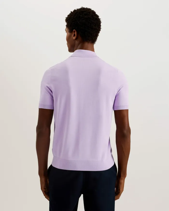 Men DALDIN 8211 Short Sleeve Rayon Zip Polo Shirt Lilac Ted Baker Jumpers and Knitwear Men DALDIN 8211 Short Sleeve Rayon Zip Polo Shirt Lilac Ted Baker Jumpers and Knitwear