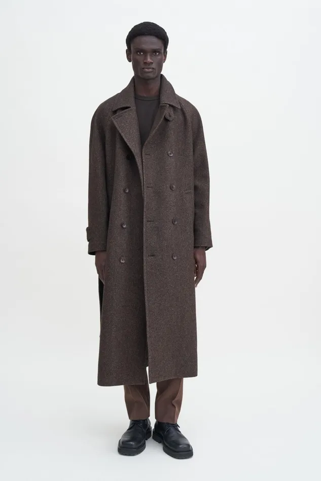 Men Double Breasted Wool Trench Coat Walnut Brown Filippa K Outerwear