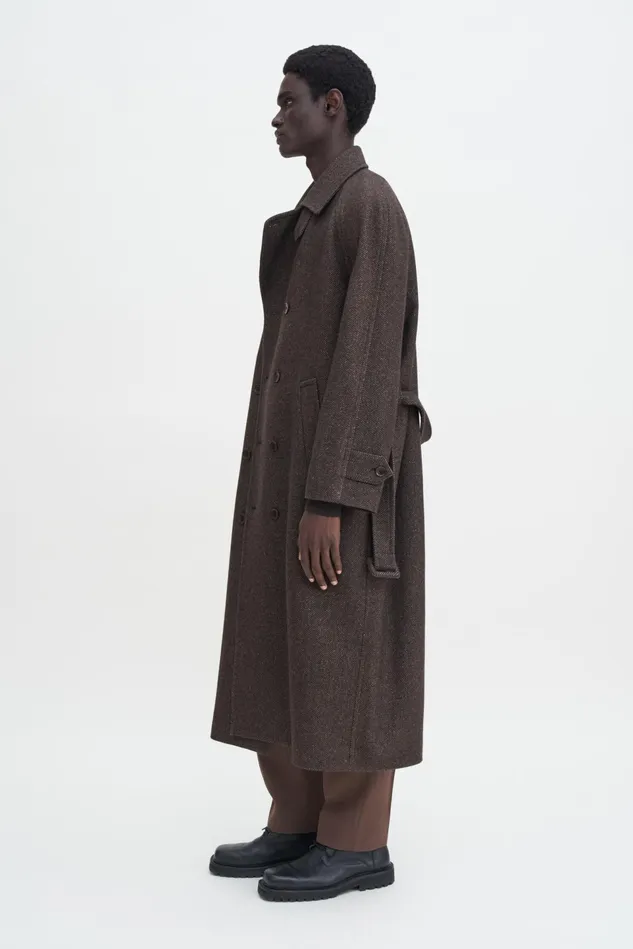 Men Double Breasted Wool Trench Coat Walnut Brown Filippa K Outerwear