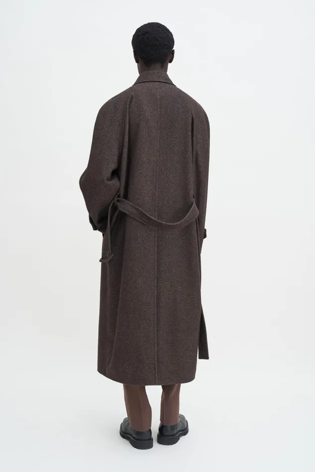 Men Double Breasted Wool Trench Coat Walnut Brown Filippa K Outerwear