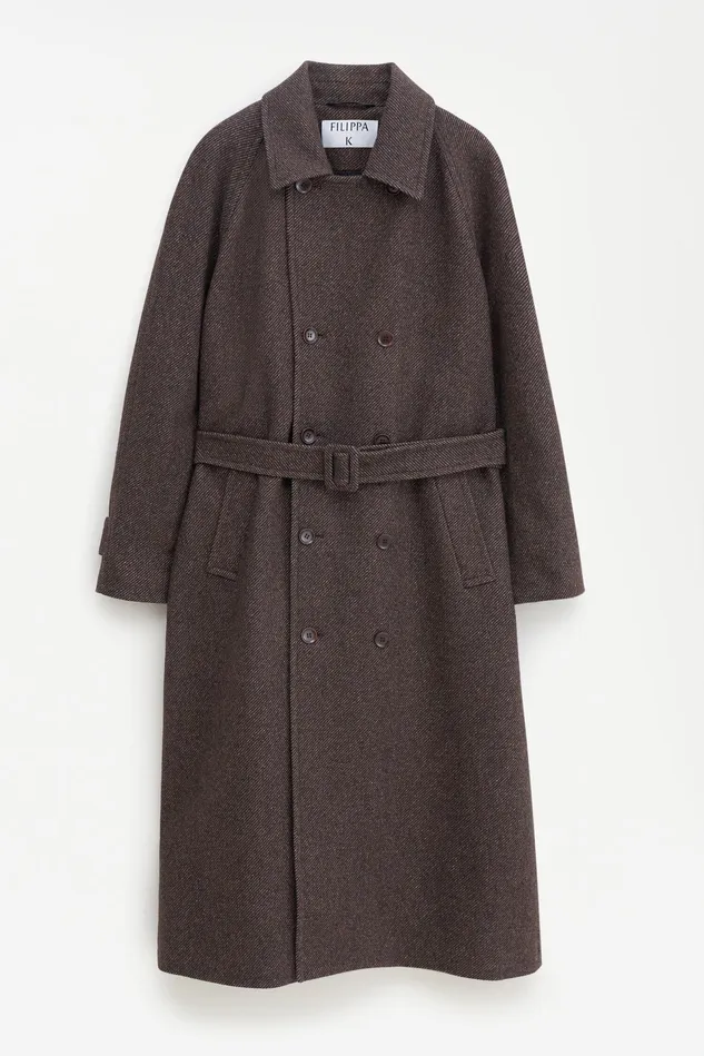Men Double Breasted Wool Trench Coat Walnut Brown Filippa K Outerwear