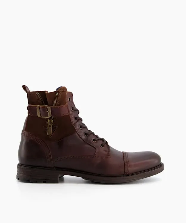 Men Dune London Brown Boots Casual Buckle Detail Ankle Boots Brown