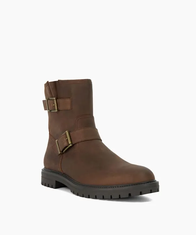 Men Dune London Casual Boots Chunky Buckle Biker Boots Brown