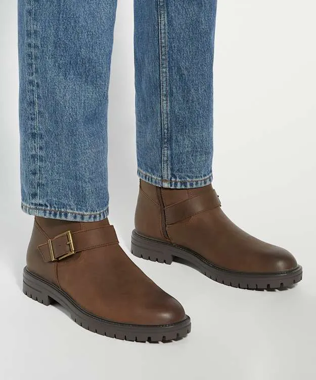 Men Dune London Casual Boots Chunky Buckle Biker Boots Brown