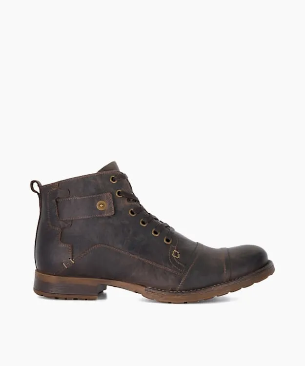 Men Dune London Casual Boots Leather Seam Detail Boots Brown