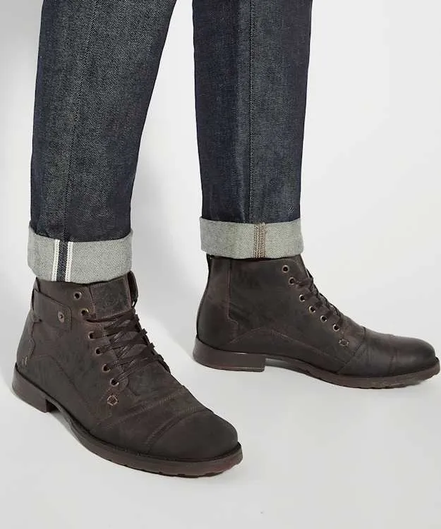 Men Dune London Casual Boots Leather Seam Detail Boots Brown