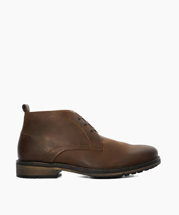 Men Dune London Casual Boots Wide Fit Leather Chukka Boots Brown