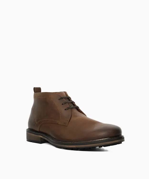 Men Dune London Casual Boots Wide Fit Leather Chukka Boots Brown
