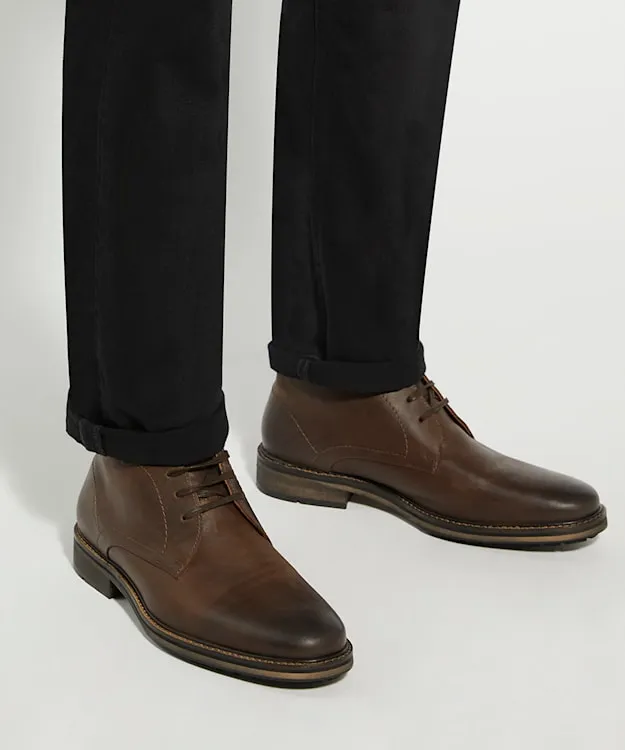 Men Dune London Casual Boots Wide Fit Leather Chukka Boots Brown