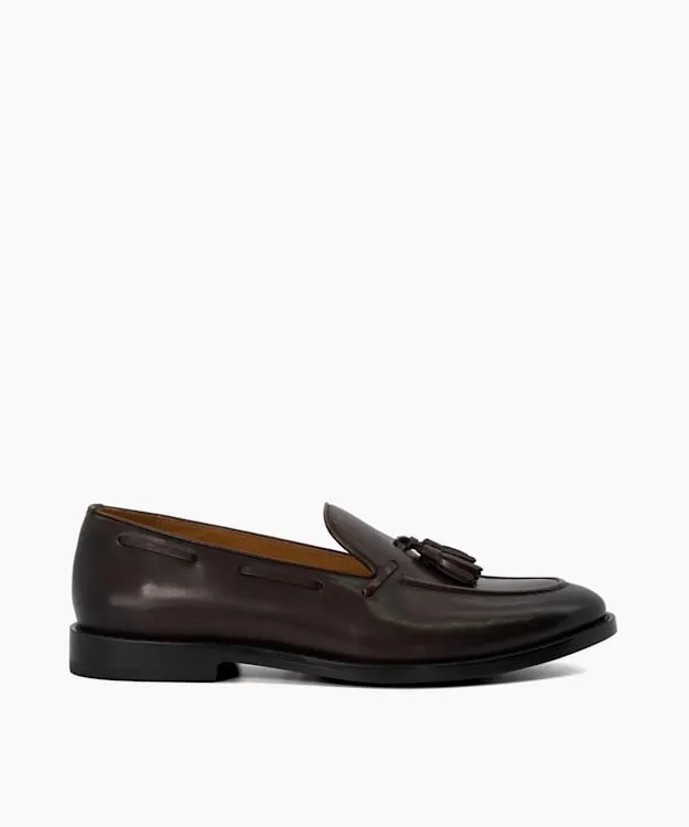 Men Dune London Smart Shoes Leather Tassel Trimmed Loafers Brown