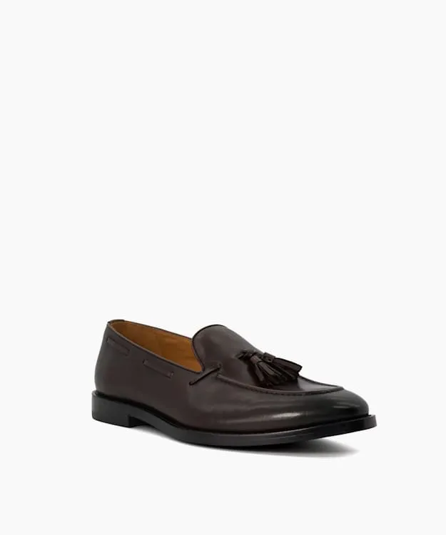 Men Dune London Smart Shoes Leather Tassel Trimmed Loafers Brown