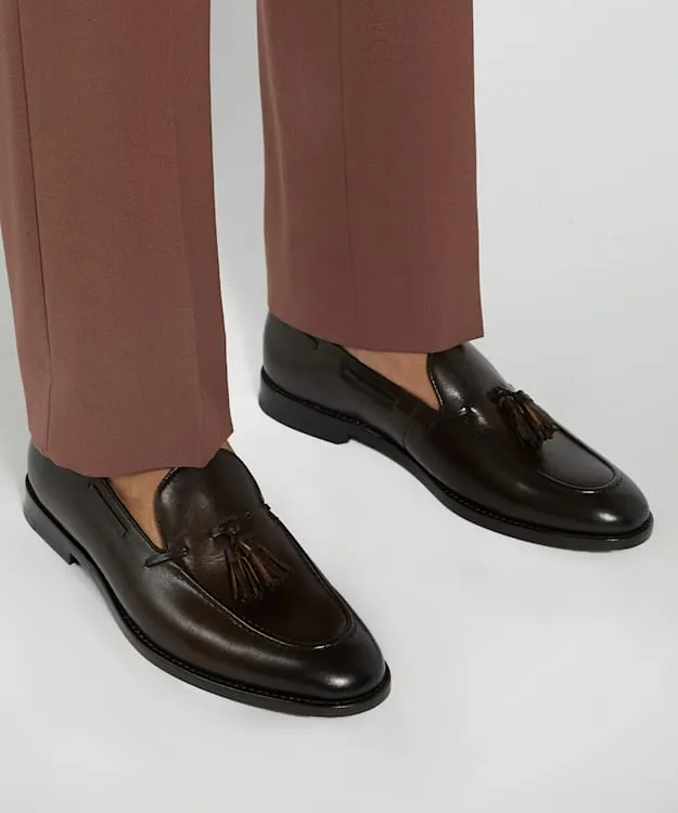 Men Dune London Smart Shoes Leather Tassel Trimmed Loafers Brown