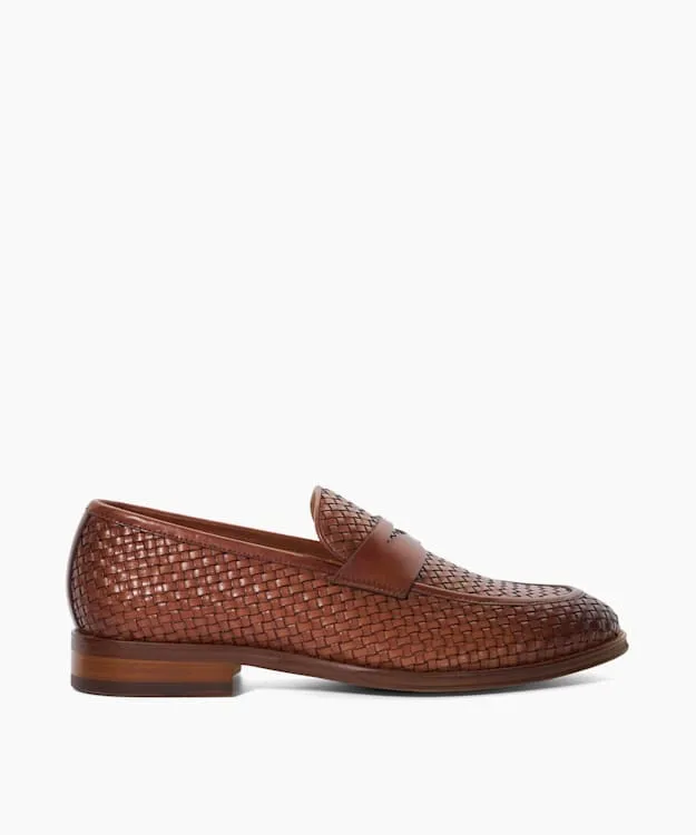 Men Dune London Smart Shoes Leather Woven Loafers Brown
