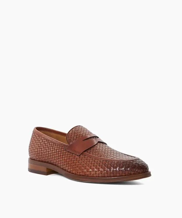 Men Dune London Smart Shoes Leather Woven Loafers Brown