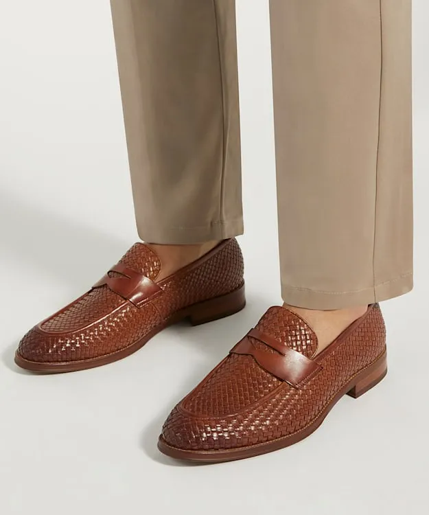 Men Dune London Smart Shoes Leather Woven Loafers Brown