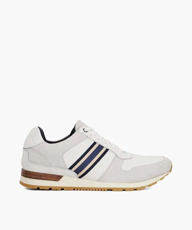 Men Dune London Trainers Leather Trainers With Canvas Stripe White