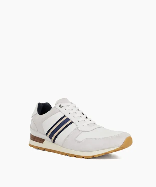 Men Dune London Trainers Leather Trainers With Canvas Stripe White