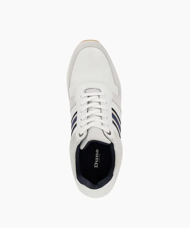 Men Dune London Trainers Leather Trainers With Canvas Stripe White