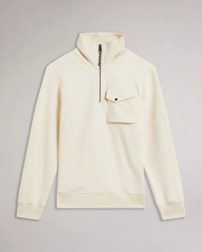 Men ECOS 8211 Half Zip Funnel Neck Jumper Natural Ted Baker Tops