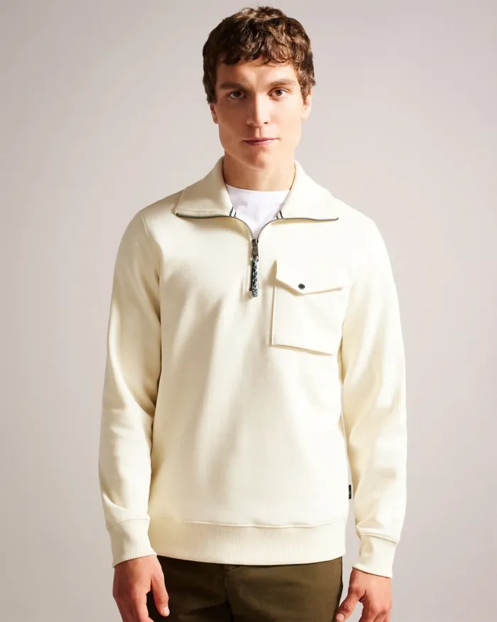 Men ECOS 8211 Half Zip Funnel Neck Jumper Natural Ted Baker Tops Men ECOS 8211 Half Zip Funnel Neck Jumper Natural Ted Baker Tops