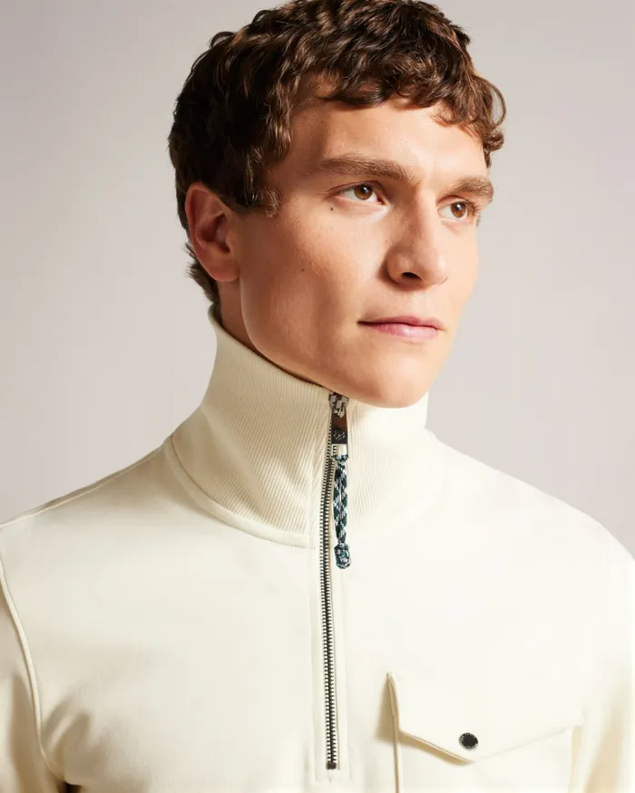 Men ECOS 8211 Half Zip Funnel Neck Jumper Natural Ted Baker Tops Men ECOS 8211 Half Zip Funnel Neck Jumper Natural Ted Baker Tops