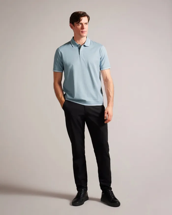 Men ERWEN 8211 Regular Fit Textured Polo Shirt Light Blue Ted Baker Polo Shirts