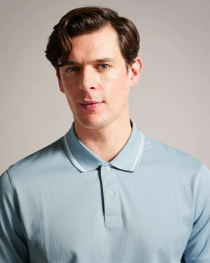 Men ERWEN 8211 Regular Fit Textured Polo Shirt Light Blue Ted Baker Polo Shirts