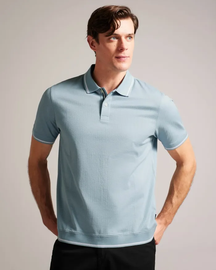 Men ERWEN 8211 Regular Fit Textured Polo Shirt Light Blue Ted Baker Polo Shirts
