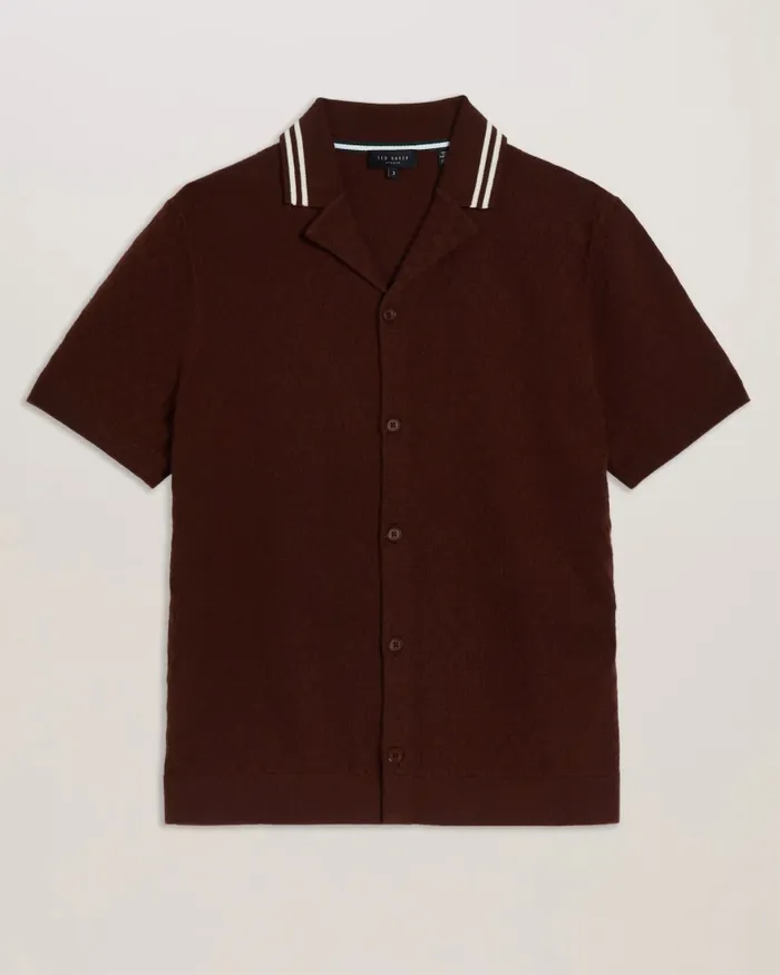Men EWANN 8211 Short Sleeve Textured Knit Shirt Dark Brown Ted Baker Jumpers and Knitwear