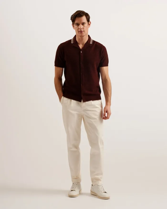 Men EWANN 8211 Short Sleeve Textured Knit Shirt Dark Brown Ted Baker Jumpers and Knitwear