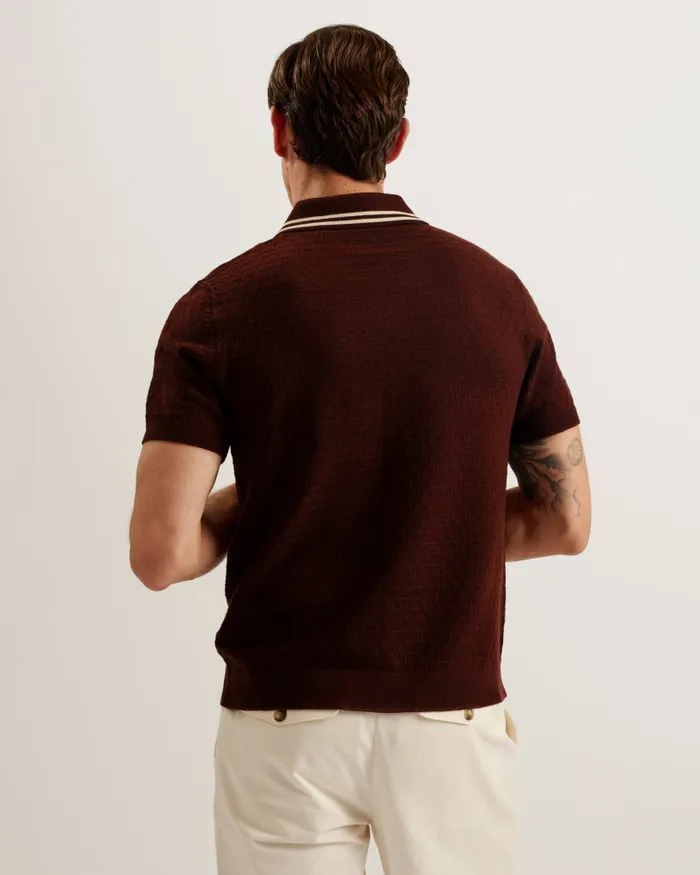 Men EWANN 8211 Short Sleeve Textured Knit Shirt Dark Brown Ted Baker Jumpers and Knitwear