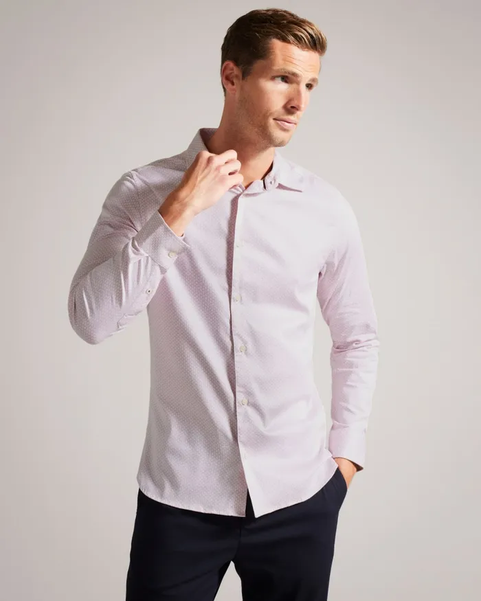 Men FAENZA 8211 Long Sleeve Geometric Shirt Pink Ted Baker Shirts Men FAENZA 8211 Long Sleeve Geometric Shirt Pink Ted Baker Shirts