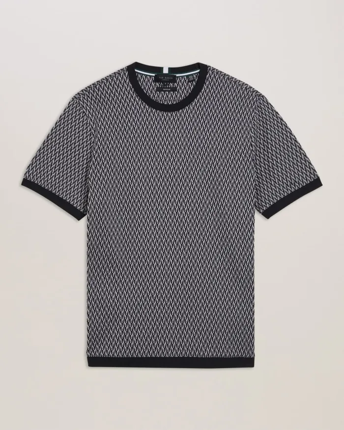 Men FINITY 8211 Jacquard Geometric Cotton TShirt Black Ted Baker Tops