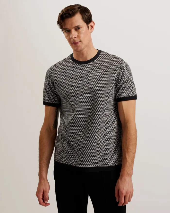 Men FINITY 8211 Jacquard Geometric Cotton TShirt Black Ted Baker Tops